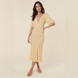 Spell Mossy Bias-Cut Lemonade Yellow Floral Midi Dress Size S